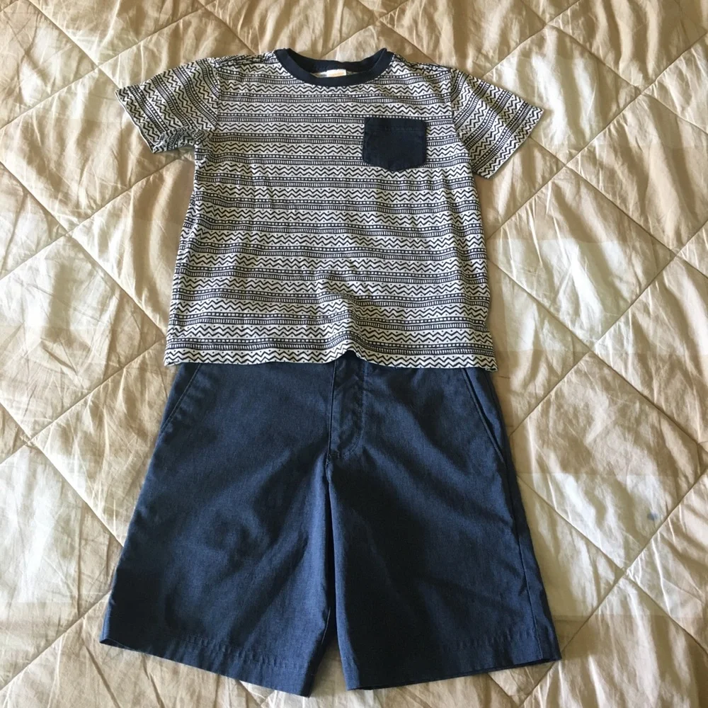 Jack Nicklaus Blue Golf Shorts and Gymboree Navy and White Patterned Kids Shirt